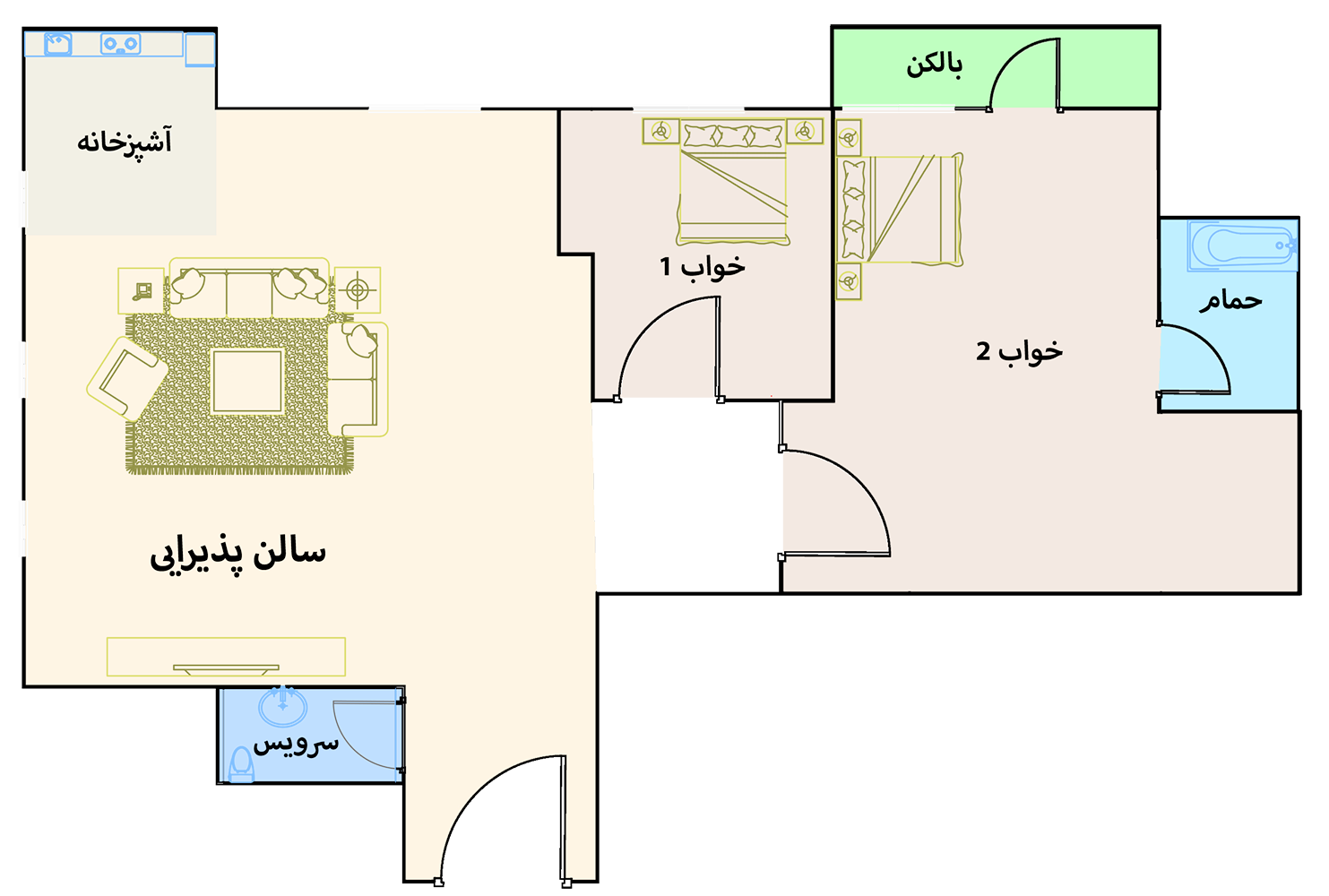 پلان یا تصویر واحد واحد ۱۲۵ متری خیابان سوسن نبش مروارید